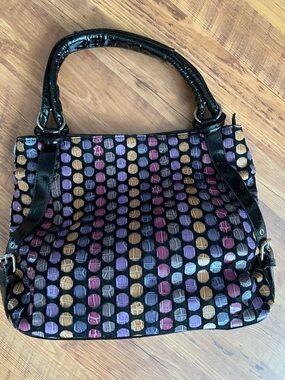 Multi Color Dot Faux Patent Leather Shoulder Hobo Bag